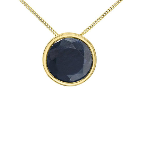 10K Yellow Gold 5mm Sapphire Pendant with Chain
