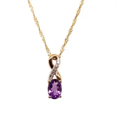 10K Yellow Gold 0.03TDW Diamond & Amethyst February Birthstone Pendant