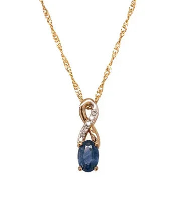 10K Yellow Gold Blue Sapphire 0.03TDW Diamond Pendant