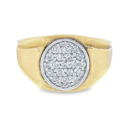 10K Yellow Gold 0.50TDW Diamond Mens Ring With Oval Cluster Head and Satin Finish Sides