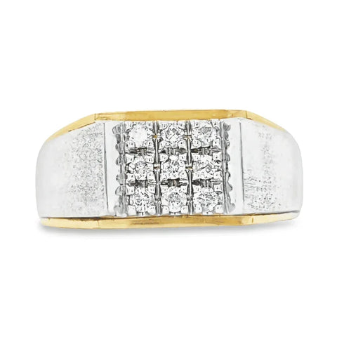10K Yellow and White Nine Diamond Mens Ring with 0.33TDW