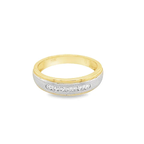 Solid 10K Two Tone Gold Womens Round Diamond Wedding Anniversary Band With 0.15TDW