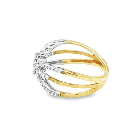 0.50TDW Diamond Ribbon Crossover 10K Yellow and White Gold Diamond Fashion Ring