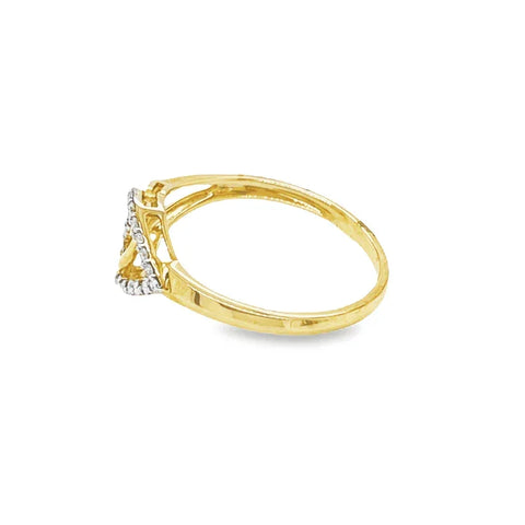 10K Yellow Gold 0.10CT Women's Diamond Double Heart Ring