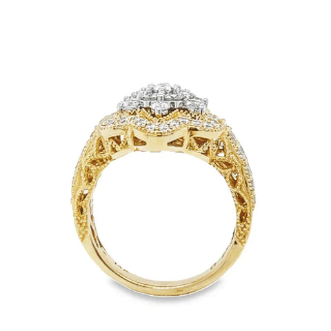 14K Yellow and White Gold 1.39TDW Diamond Amazing Flower Head Ring