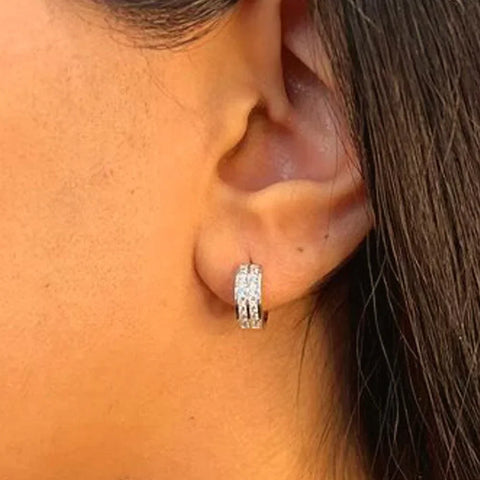 14K White Gold 2 Row Cz Huggies