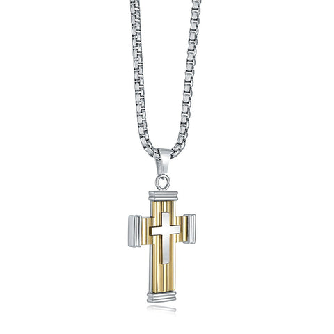 Stainless Steel Gold IP Double Cross 22