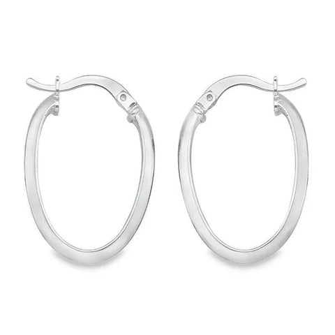 14K White Gold Oval Hoop Earrings