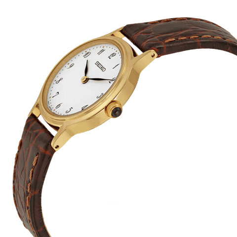 Seiko Gold-tone Brown Leather Strap Women's Watch SFQ828