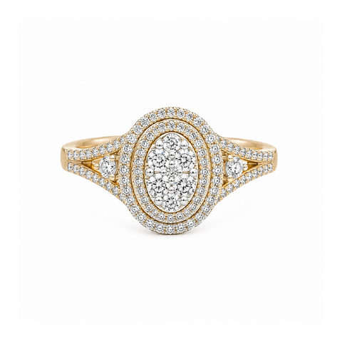 0.50TDW Diamond Cluster Engagement Ring in 10K Yellow Gold
