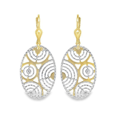 14K Two-Tone Gold Fancy Oval Drop Earrings