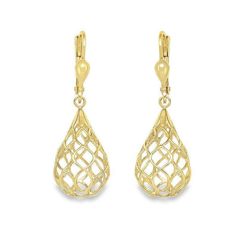 14K Yellow Gold Openwork Filigree Teardrop Earrings