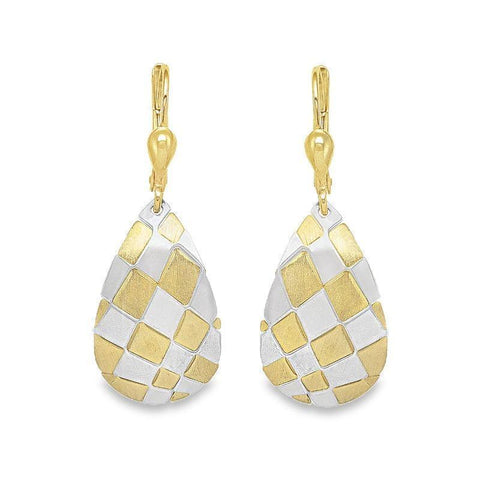 14K Gold Mosaic Pattern Teardrop Earrings