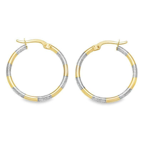 10K Yellow and White Gold Textured Hoop Earrings