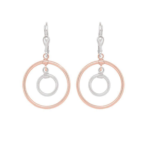 10K Rose & White Gold Interlocking Circles Drop Earrings