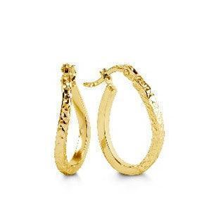 10K Yellow Gold Oval Dangling, Diamond Cut Hoop And Sleepers Earrings