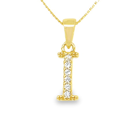 Yellow Gold Plated Sterling Silver Cubic Zirconia Letter I Pendant