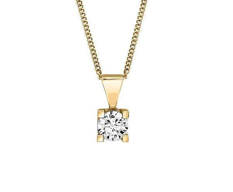 Canadian Diamond 0.15ct Solitaire Pendant in Four Claw Setting Set in 14K Yellow Gold