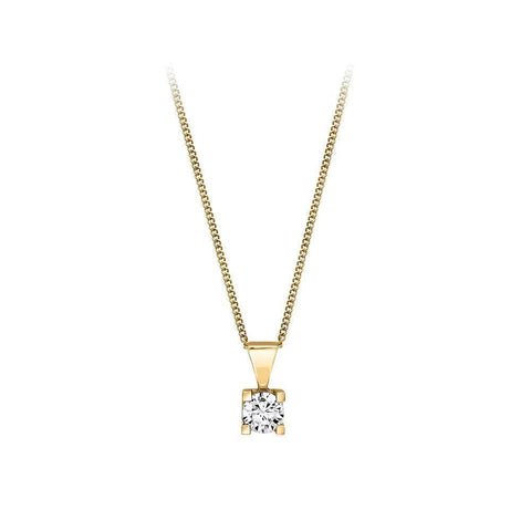 Canadian Diamond 0.25ct Solitaire Pendant in Four Claw Setting Set in 14K Yellow Gold
