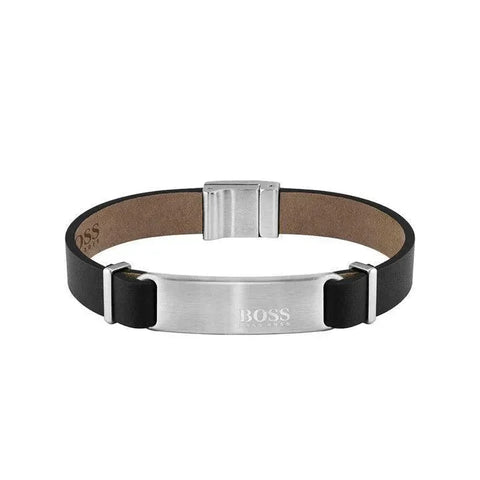Hugo Boss Jewellery Mens Black Leather Urbanite Bracelet 1580044M