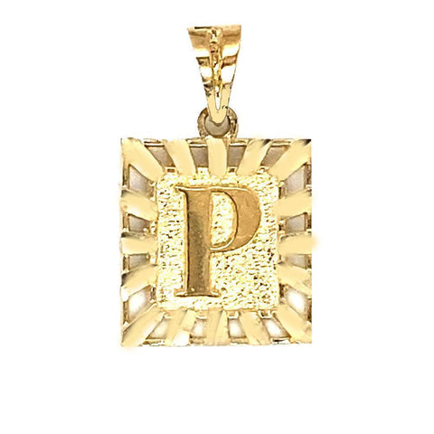 10 Karat Yellow Gold Initial Letter P Square Pendant