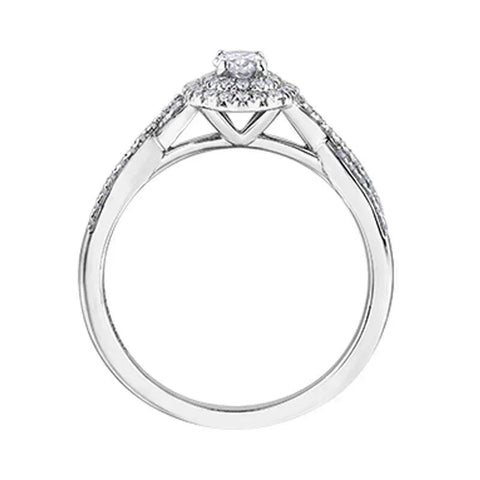 10K White Gold 0.50 Carat Oval Halo Diamond Ring with Twisted Band
