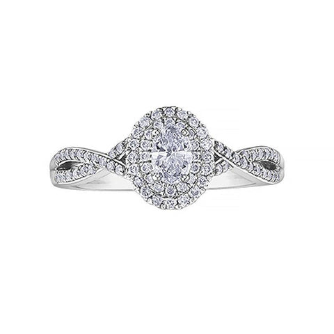 10K White Gold 0.50 Carat Oval Halo Diamond Ring with Twisted Band