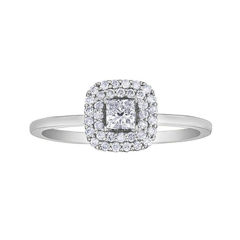 0.35 Carat Canadian Princess Cut Diamond Halo Ring in 10K White Gold