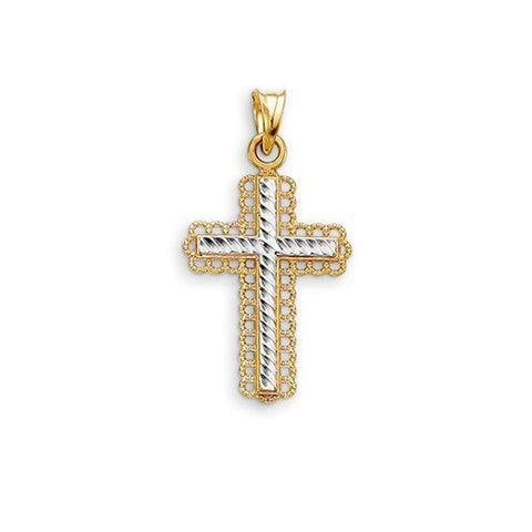 10K Yellow and White Gold Fancy Cross Religious Pendant