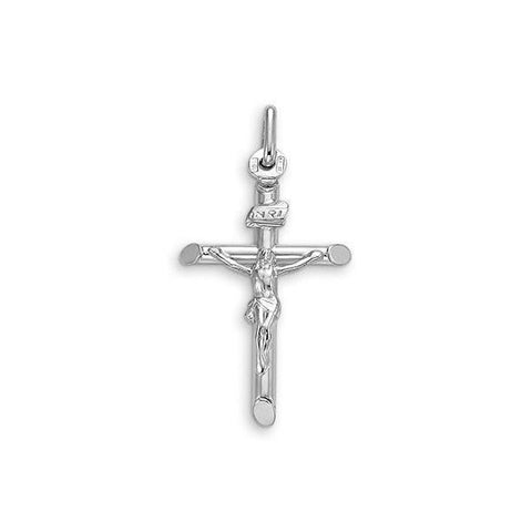 10K White Gold Religious Italian Cross With Crucifix