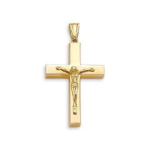 10 Karat Yellow Gold Flat Religious Classic Italian Cross with Crucifix