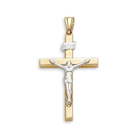 10K Yellow and White Gold Hollow Cross Pendant With Crucifix