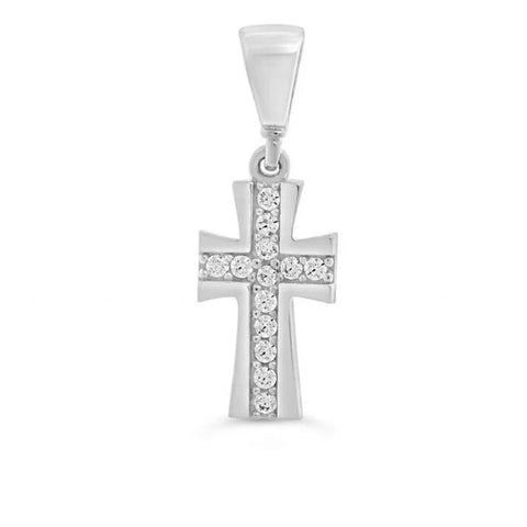 10K White Gold Cross Religious Pendant with Cubic Zirconia Accents