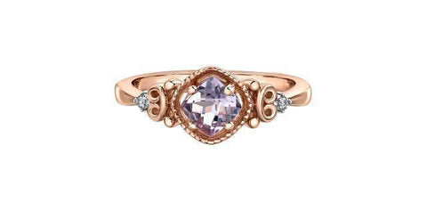 10K Rose Gold Pink Amethyst and Diamond Ring