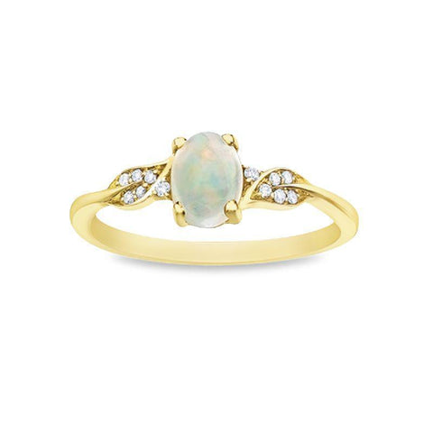 0.04TDW Diamond & 7X5MM Opal Gemstons Ring in 10K Yellow Gold
