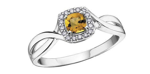 10K White Gold Citrine and 0.07TDW Diamond Halo Ring