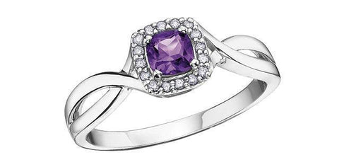 10K White Gold Amethyst and Diamond Halo Ring