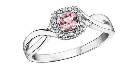 10K White Gold Pink Tourmaline and Diamond Halo Ring