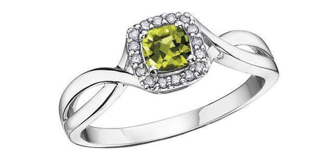 10K White Gold Peridot and Diamond Halo Ring