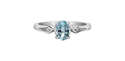 10K White Gold Aquamarine Ring with Diamond Accent