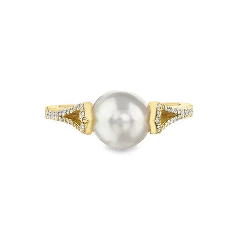 0.22TDW Diamond & 8MM Fresh Water Pearl Gemstone Ring in 10K Yellow Gold