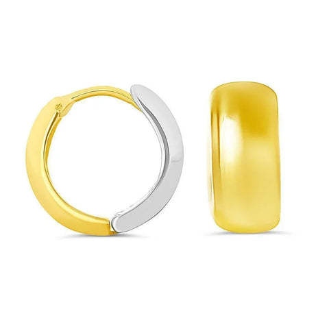 10K Yellow & White Gold Broad High Polish Huggies Earrings