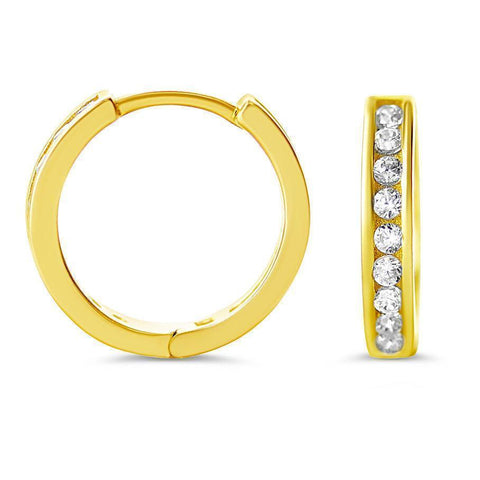 10K Yellow Gold Channel Set with CZs Mini Huggies Earrings