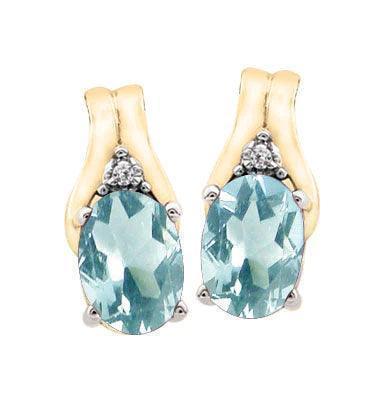 March Birthstone Earring with Diamond Accent set in 10K Yellow gold