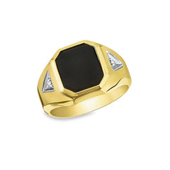0.03TDW Diamond Men's Ring and 12X10 Black Onyx Signet in 10K Yellow Gold