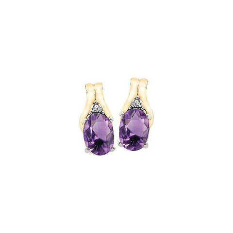 February Birthstone Earring with Diamond Accent set in 10K Yellow gold