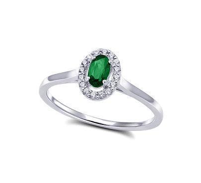 10K White Gold Oval Emerald & 0.10TDW Diamond Halo Ring
