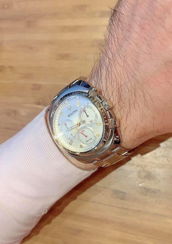 Bulova Curv Collection Chronograph Quartz Silver Dial Mens Watch 98A157