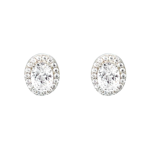 April Birthstone Color CZ Oval Earring In Sterling Silver