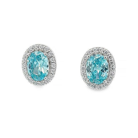 March Birthstone Oval CZ Earring with In Sterling Silver
